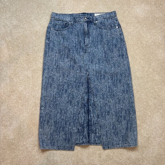 rag & bone High Waist Vented Denim Midi Skirt in Medium Blue - Size 32 NWOT - Picture 1 of 6